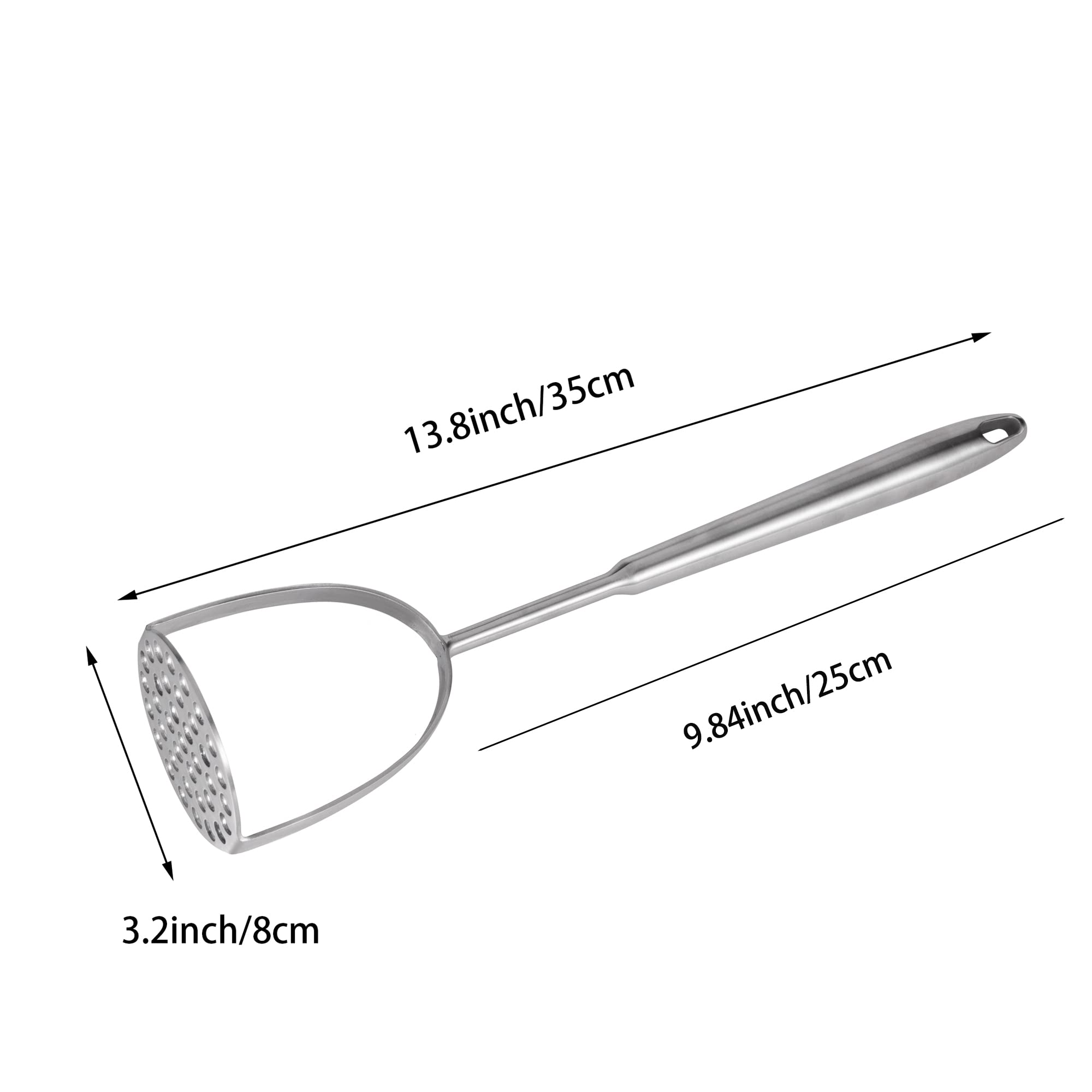 Imeea Potato Masher Sus304 Stainless Steel Potato Masher With Long Handle For Avocado, Mashed Potatoes, Beans, Vegetables, 13.8-